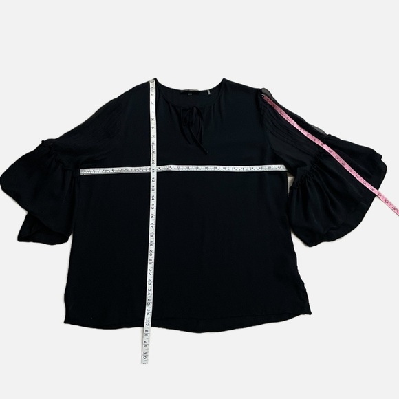 Kobi Halperin Silk Blouse Top Size XL Black Sheer Bell sleeves Popover Witchy - Picture 11 of 12